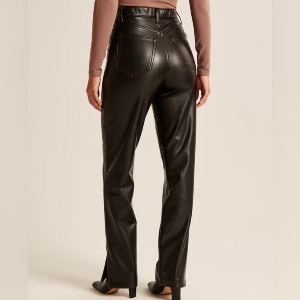 Abercrombie Split Hem Curve Love Vegan Leather 90s Straight Pants size 27/4 - Picture 3 of 7